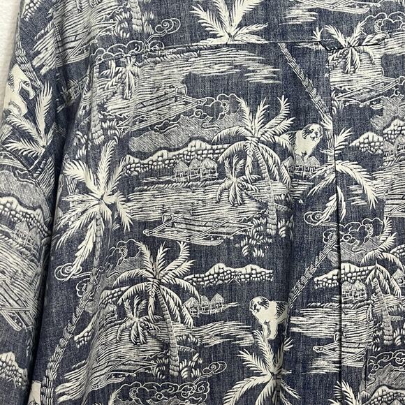 Big Dogs Shirt Adult 3XL XXXL Blue Floral Palm Hut Cotton Hawaiian Inside Out - Picture 6 of 12